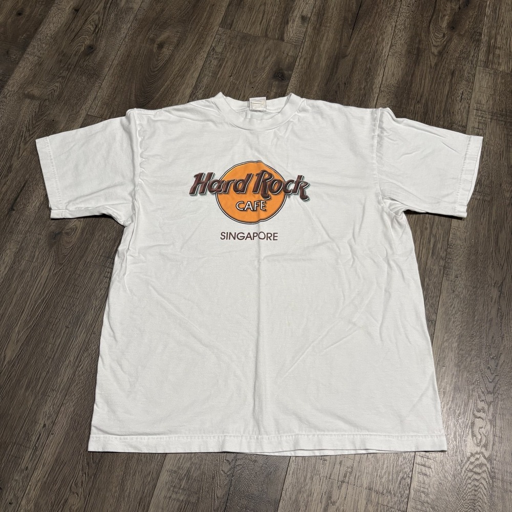 Y2K Hard Rock Cafe Singapore Shirt Mens XL White Logo Graphic Tee Travel Music
